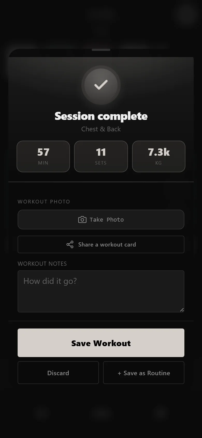 DropSet session complete screen
