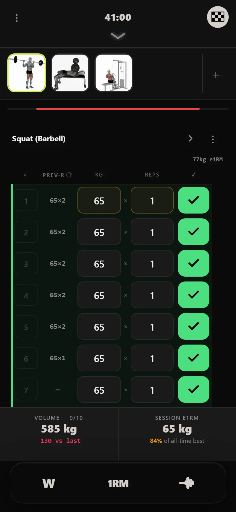 GZCLP T1 squat on the last stage, ten sets of one at 85 kg