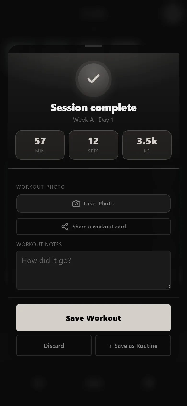 DropSet session complete screen for an Ivysaur 4-4-8 workout