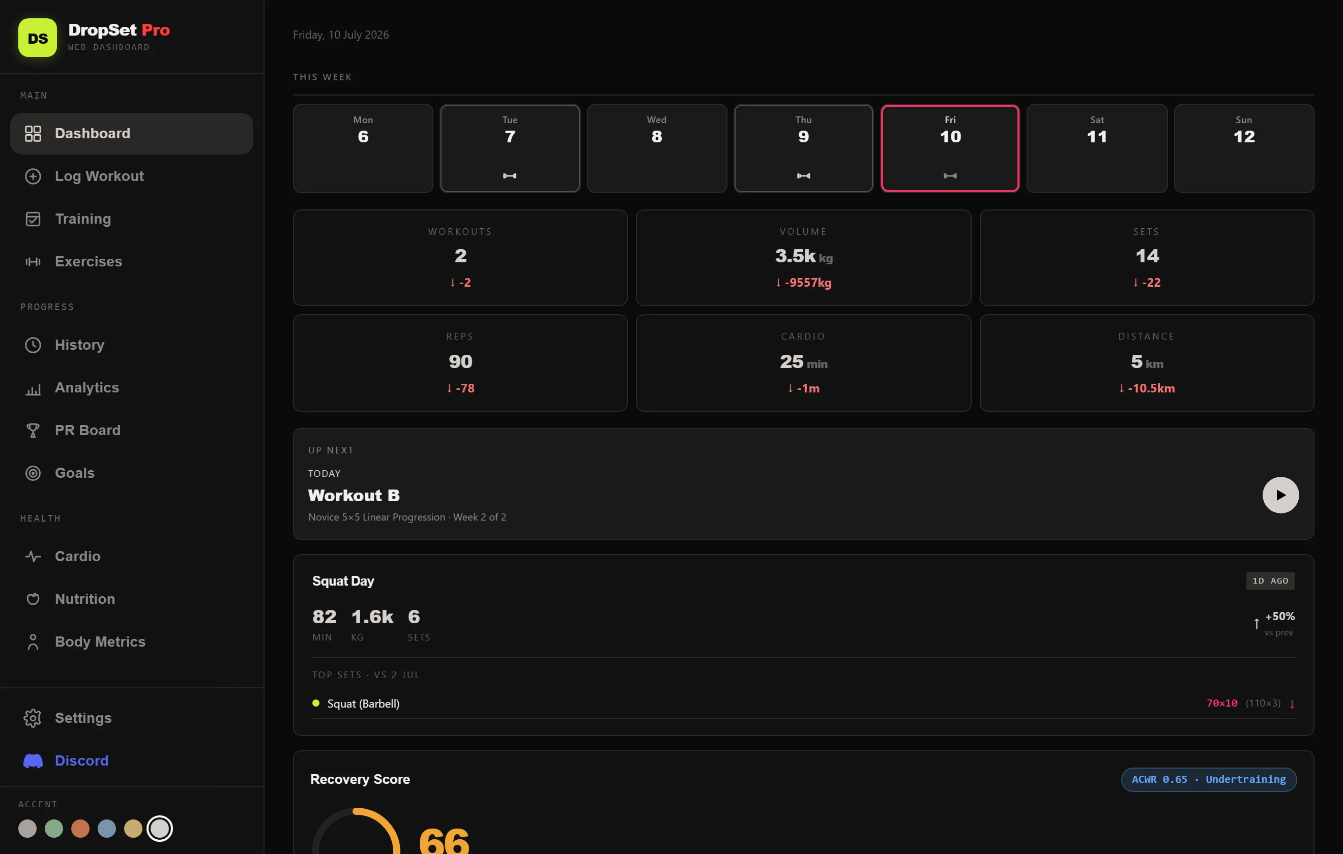The DropSet web dashboard in a desktop browser: sidebar navigation with the dashboard cards and charts on a wide screen