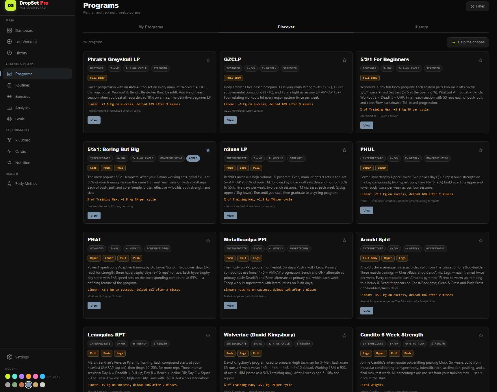 Programs hub on desktop