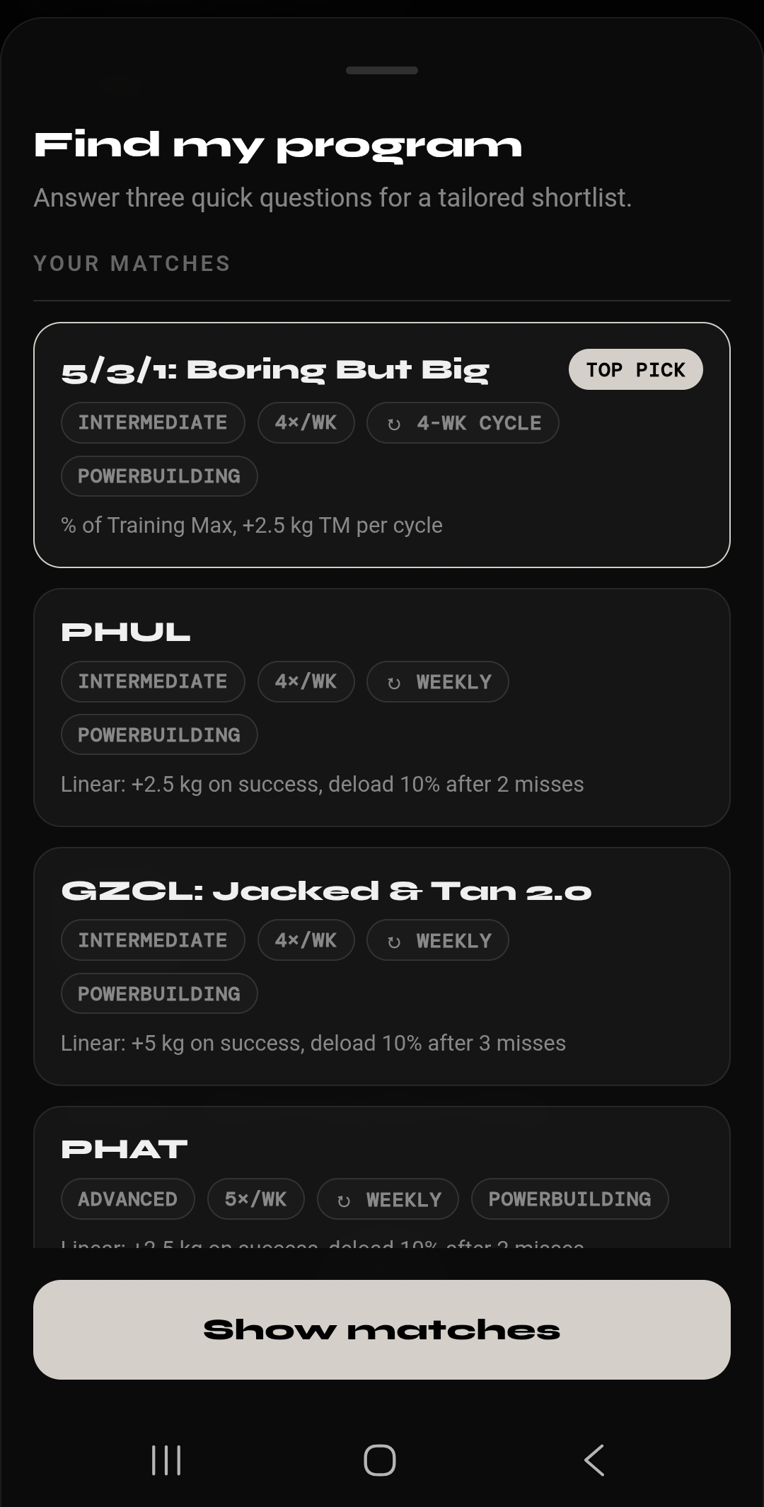 Filter programs by goal
